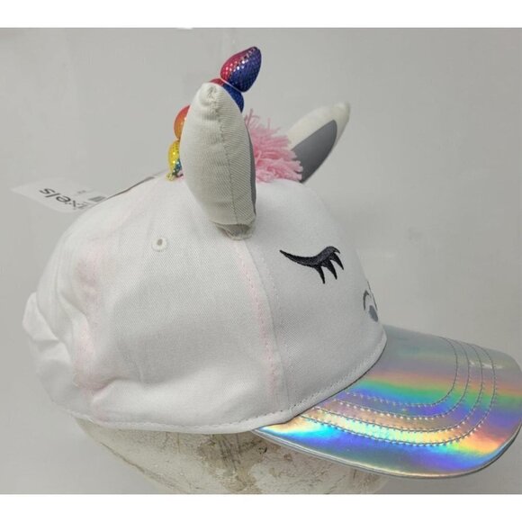 Unicorn Hat Girls White Adjustable Holographic Brim Baseball Cap Kids Youth - Picture 2 of 6